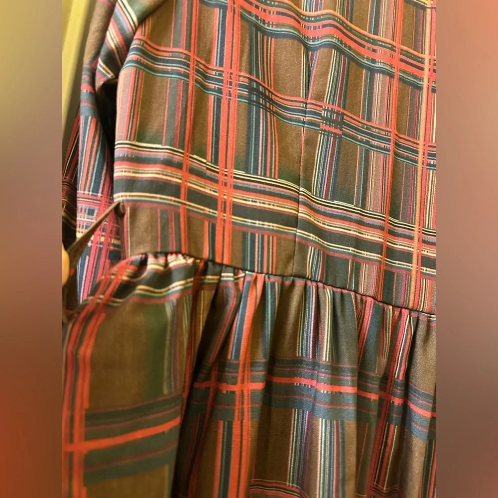 Oyrosy Retro Ethnic Style Lapel Reddish Brown Plaid Maxi Dress size S - Picture 10 of 11